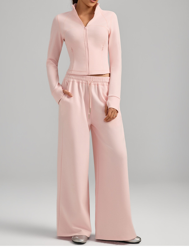 Conjunto de yoga de 2 piezas para mujer: pantalón largo transpirable de color liso con cremallera y bolsillos (modelo FGBYEL62623 62343)