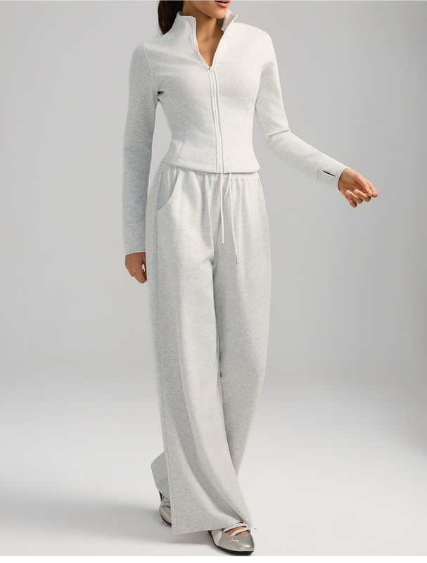 Conjunto de yoga de 2 piezas para mujer: pantalón largo transpirable de color liso con cremallera y bolsillos (modelo FGBYEL62623 62343)