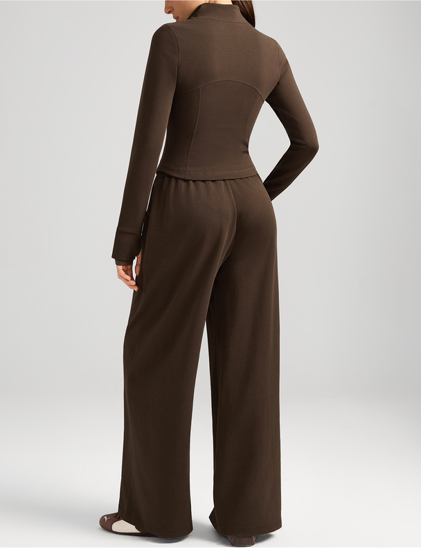 Conjunto de yoga de 2 piezas para mujer: pantalón largo transpirable de color liso con cremallera y bolsillos (modelo FGBYEL62623 62343)