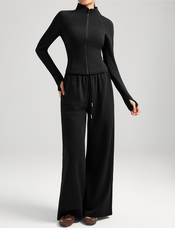 Conjunto de yoga de 2 piezas para mujer: pantalón largo transpirable de color liso con cremallera y bolsillos (modelo FGBYEL62623 62343)