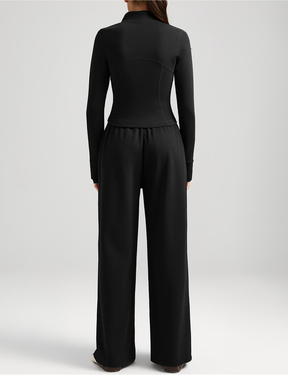 Conjunto de yoga de 2 piezas para mujer: pantalón largo transpirable de color liso con cremallera y bolsillos (modelo FGBYEL62623 62343)