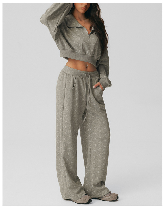 Conjunto de ropa deportiva de dos piezas para mujer: leggings y top con estampado de lunares, ideal para yoga y gimnasio (modelo FGBSM2643, opción de logotipo personalizado).