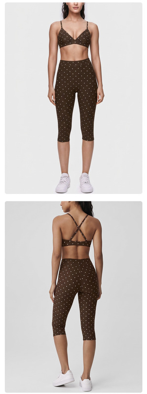 Conjunto de 3 piezas de ropa deportiva elástica para mujer (top y leggings) con estampado de lunares; tejido de secado rápido y alta calidad (FGBB3086 K7012 K7013)