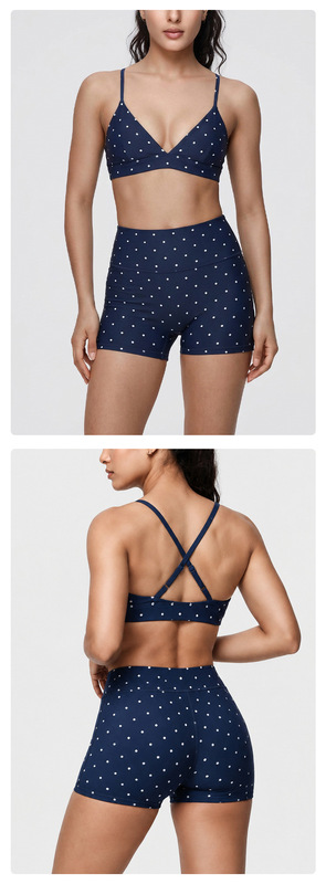 Conjunto de 3 piezas de ropa deportiva elástica para mujer (top y leggings) con estampado de lunares; tejido de secado rápido y alta calidad (FGBB3086 K7012 K7013)