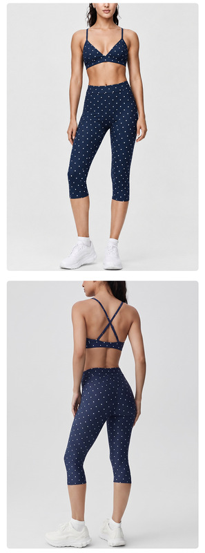 Conjunto de 3 piezas de ropa deportiva elástica para mujer (top y leggings) con estampado de lunares; tejido de secado rápido y alta calidad (FGBB3086 K7012 K7013)