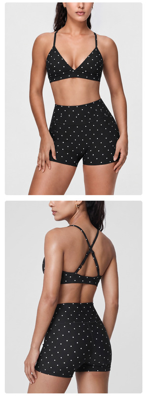 Conjunto de 3 piezas de ropa deportiva elástica para mujer (top y leggings) con estampado de lunares; tejido de secado rápido y alta calidad (FGBB3086 K7012 K7013)