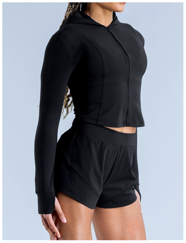 Top transpirable con capucha y cremallera completa para mujer, de nailon y elastano, para correr (FGBRXW3013)
