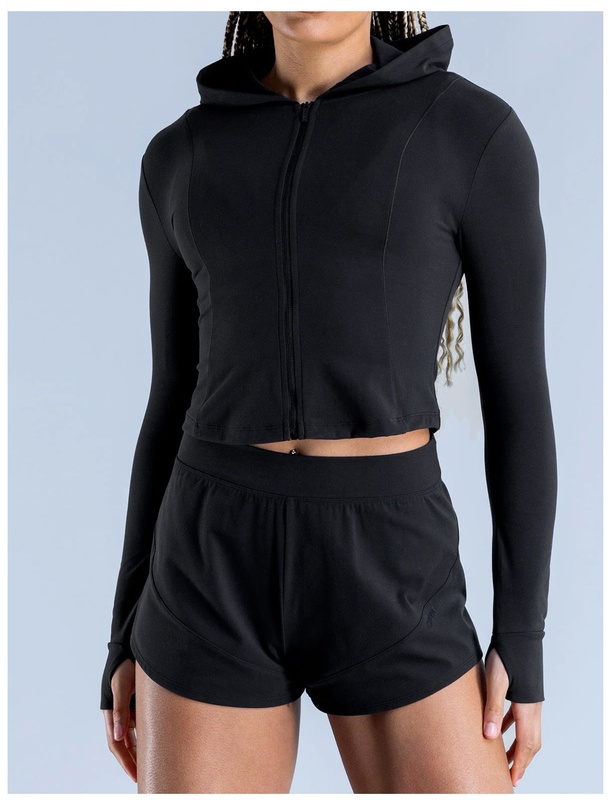 Top transpirable con capucha y cremallera completa para mujer, de nailon y elastano, para correr (FGBRXW3013)