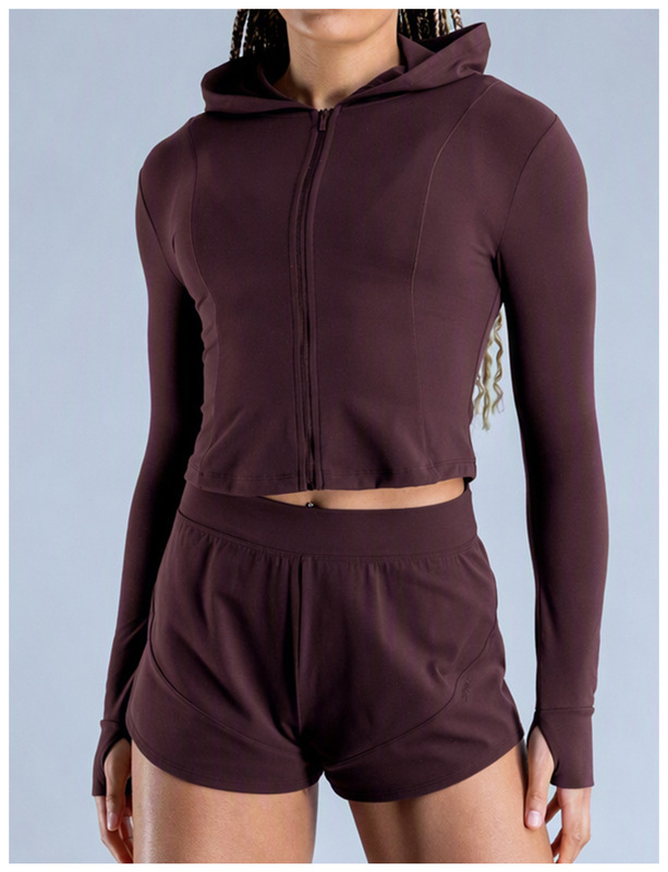 Top transpirable con capucha y cremallera completa para mujer, de nailon y elastano, para correr (FGBRXW3013)