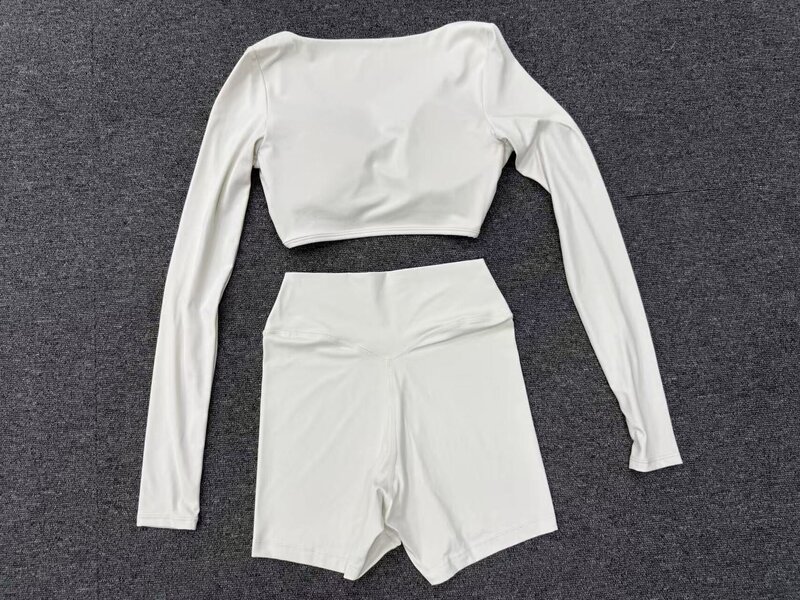 Conjunto de yoga para mujer: top corto y shorts de tiro alto, elásticos, de 2 piezas, para entrenamiento, gimnasio, fitness y actividad física (FGBQS1834 2208)