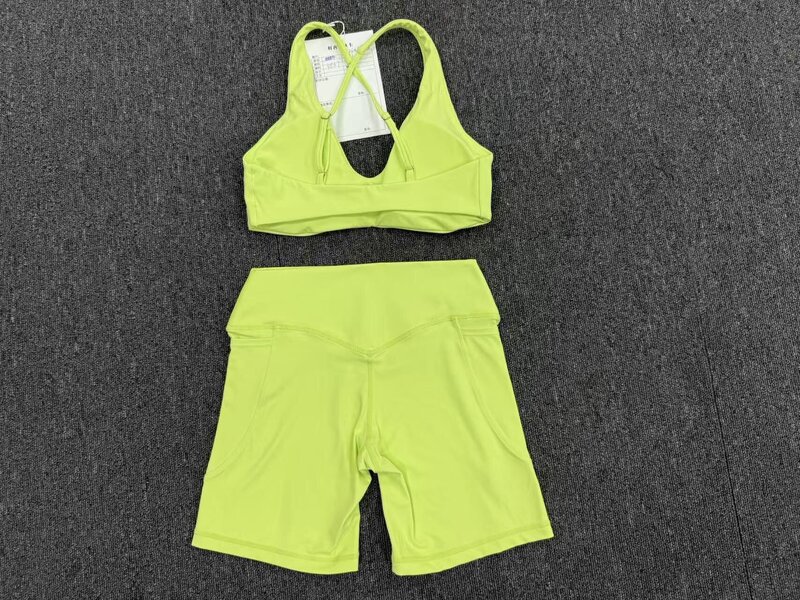 Conjunto de 2 piezas para mujer: shorts de cintura alta y top deportivo de entrenamiento con espalda descubierta y tiras cruzadas – Ropa deportiva para gimnasio FGBQS4837 8416
