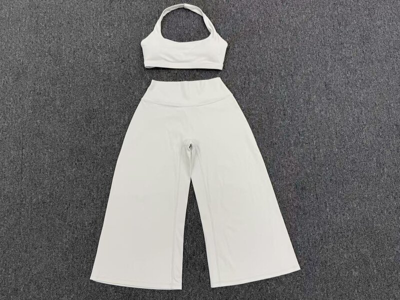 Conjunto deportivo para mujer: sujetador tipo halter con espalda descubierta y pantalones de largo 3/4, ideal para yoga, fitness y entrenamiento (FGBQS5423 7311)