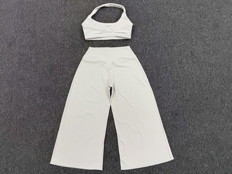 Conjunto deportivo para mujer: sujetador tipo halter con espalda descubierta y pantalones de largo 3/4, ideal para yoga, fitness y entrenamiento (FGBQS5423 7311)