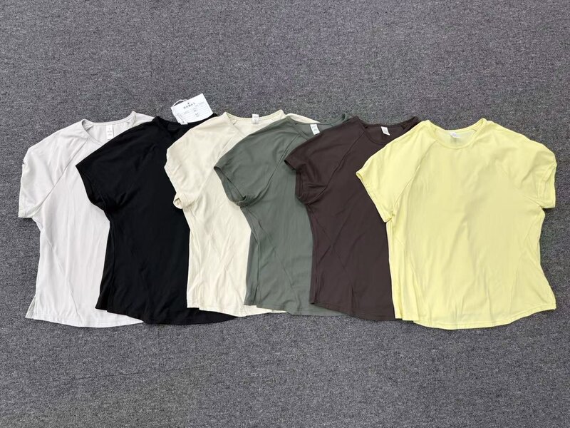 Top de manga corta transpirable, de corte entallado, alta elasticidad y ligero; prenda deportiva para entrenamiento y Pilates (FGBQS4925)