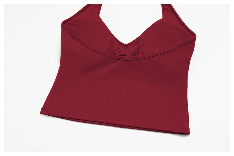 Conjunto de yoga de dos piezas: top con cuello halter y relleno, y leggings de largo 3/4; ideal para fitness y pilates, confeccionado en tejido de secado rápido (FGBTZ5529)