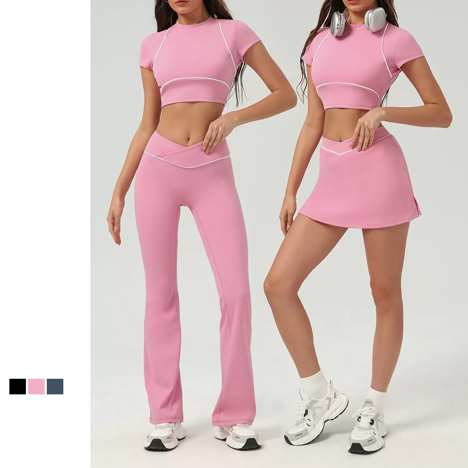 Conjunto de 3 piezas de ropa deportiva de tenis, tops, pantalones y faldas para mujer FGB2513