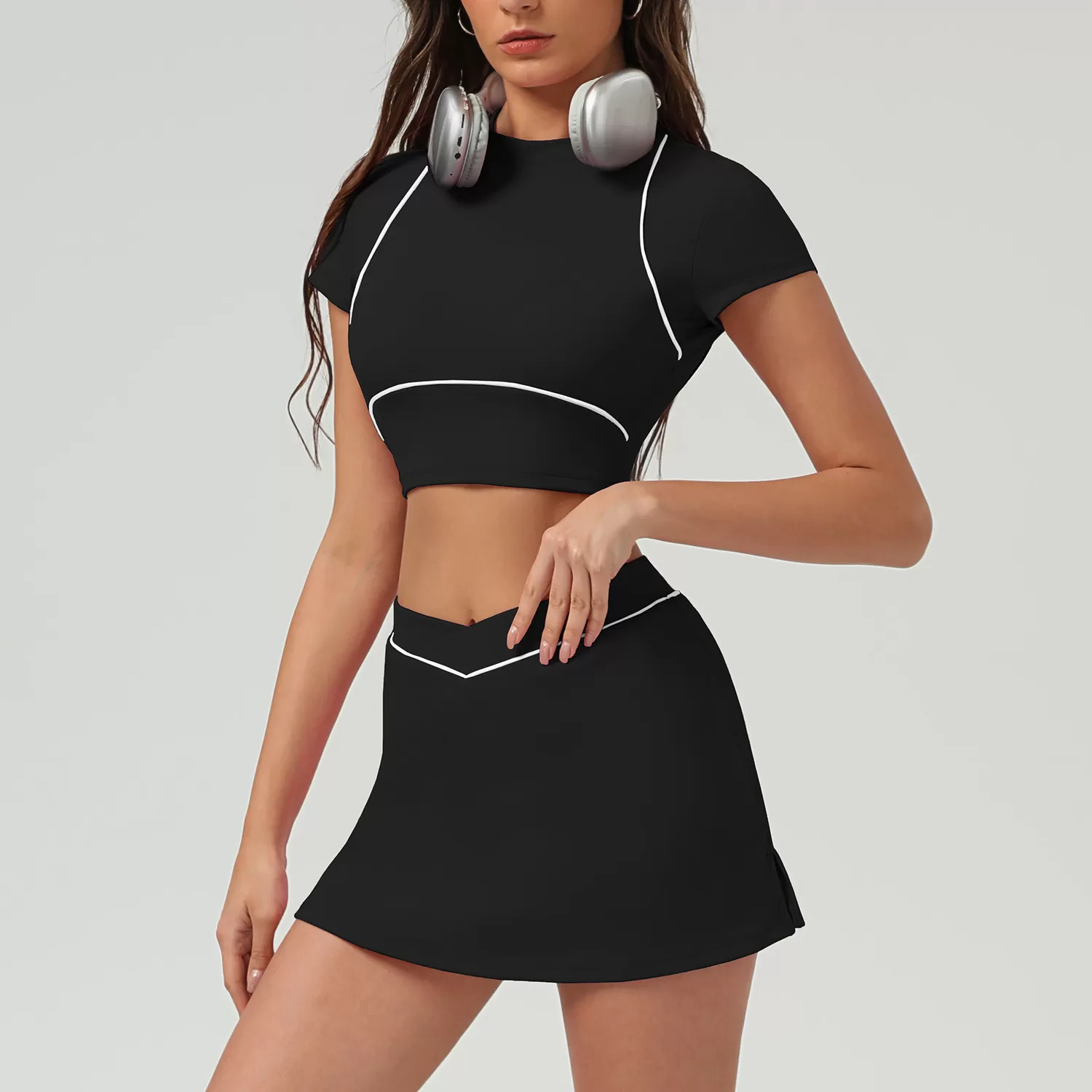 Conjunto de 3 piezas de ropa deportiva de tenis, tops, pantalones y faldas para mujer FGB2513