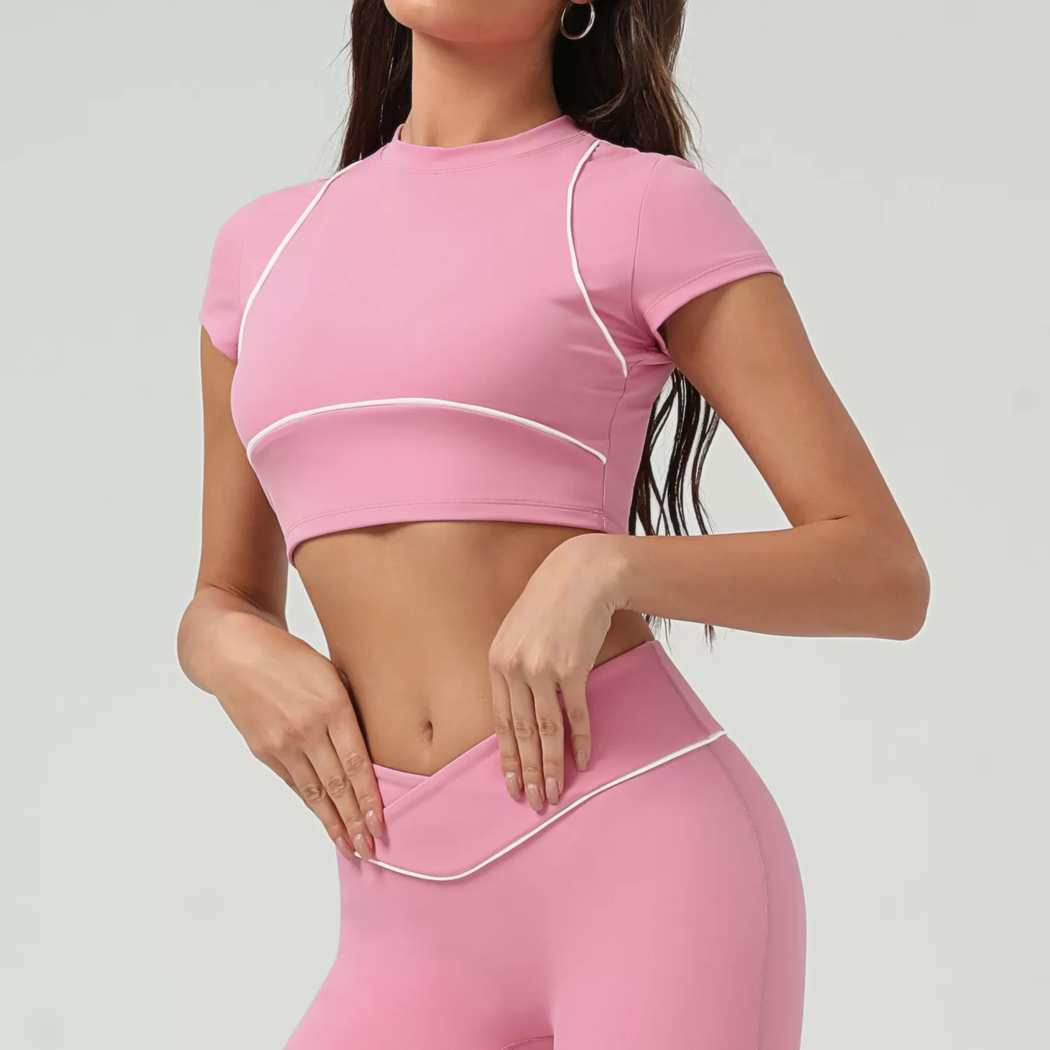 Camiseta de manga corta para mujer, para entrenamiento, gimnasio, yoga, suave, FGB2513