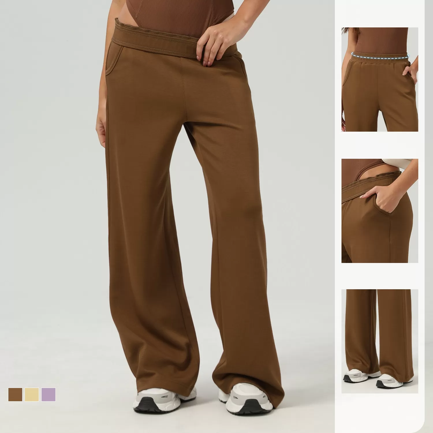 Pantalón deportivo de tiro alto y pierna recta para mujer, estilo casual, FGBSM2523