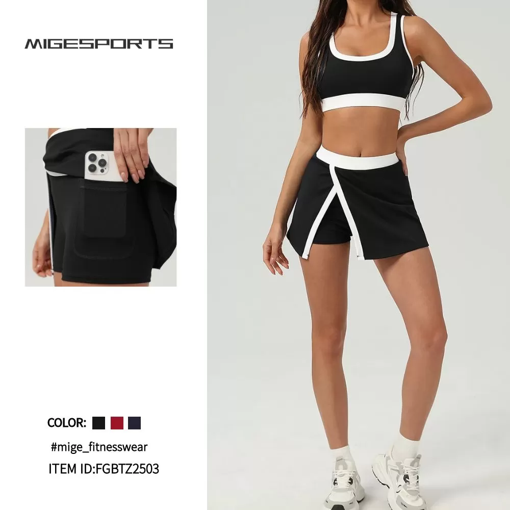 Falda deportiva 2 en 1 transpirable para mujer, falda de tenis activa FGBTZ2503
