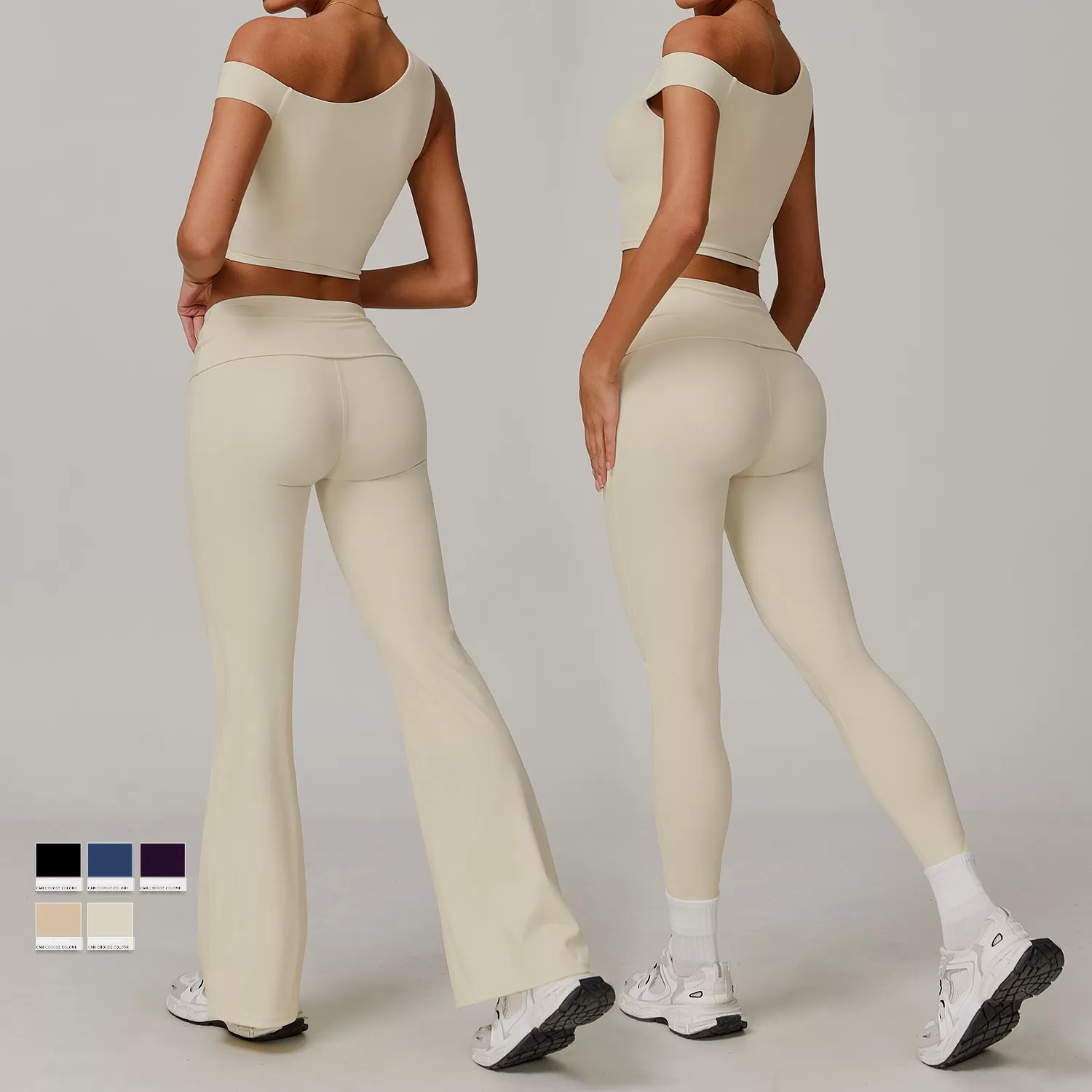 Conjunto de yoga de 4 piezas para mujer: chaleco, pantalones cortos, leggings y pantalones acampanados FGBTZ9207