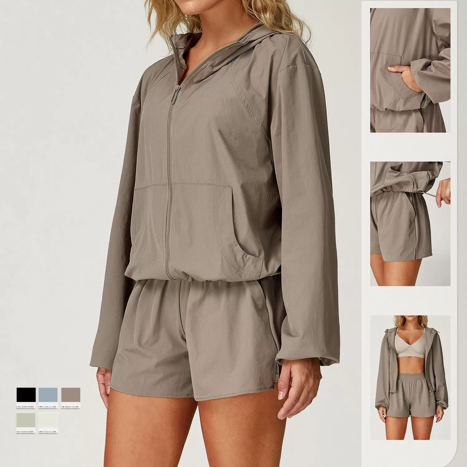 Chaqueta cortavientos transpirable con cremallera completa para mujer FGBEWT3043