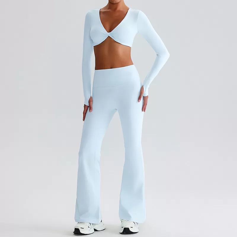 Conjunto de yoga de 2 piezas de manga larga para mujer, sexy, de alta elasticidad, FGB0619