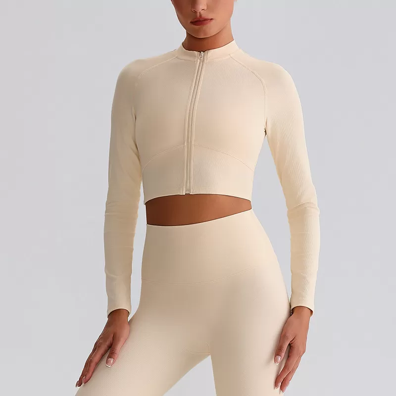 Chaqueta de yoga transpirable con cremallera para mujer, para gimnasio y fitness, FGB6009