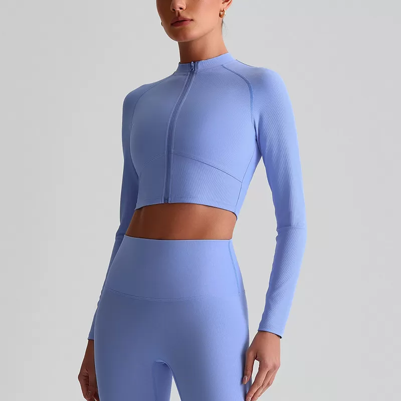 Chaqueta de yoga transpirable con cremallera para mujer, para gimnasio y fitness, FGB6009