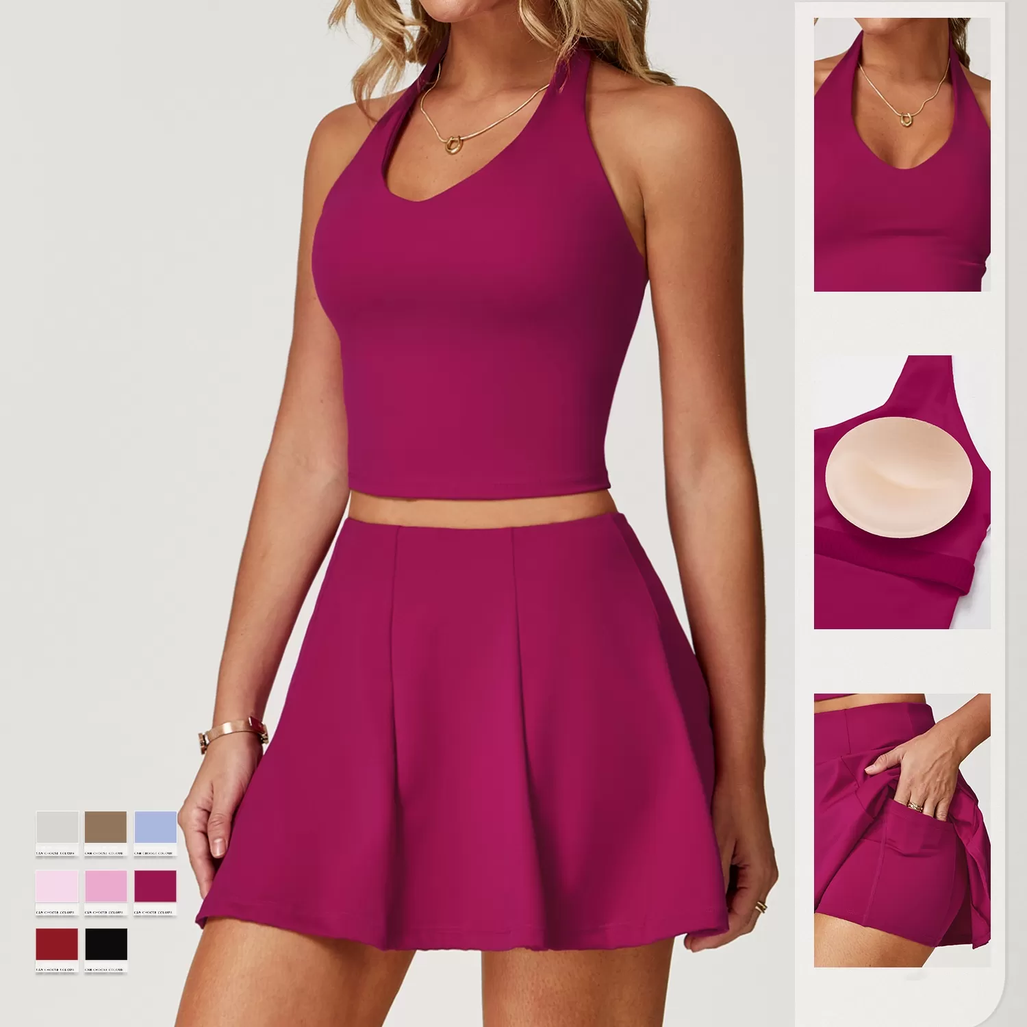 Conjunto de dos piezas de falda de tenis y yoga para mujer FGBTZ3030