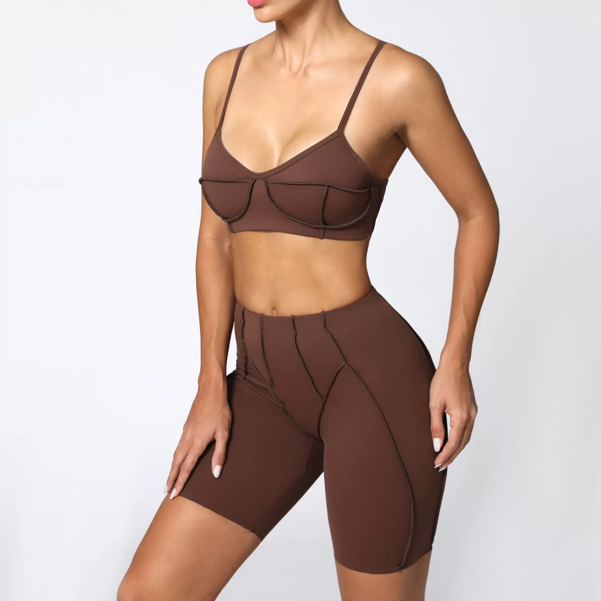 Conjunto de yoga de 2 piezas para mujer, sujetador deportivo y pantalones cortos de cintura alta, FGB86040+26080