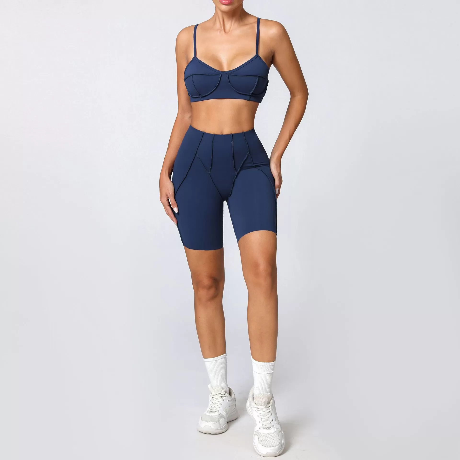 Conjunto de yoga de 2 piezas para mujer, sujetador deportivo y pantalones cortos de cintura alta, FGB86040+26080