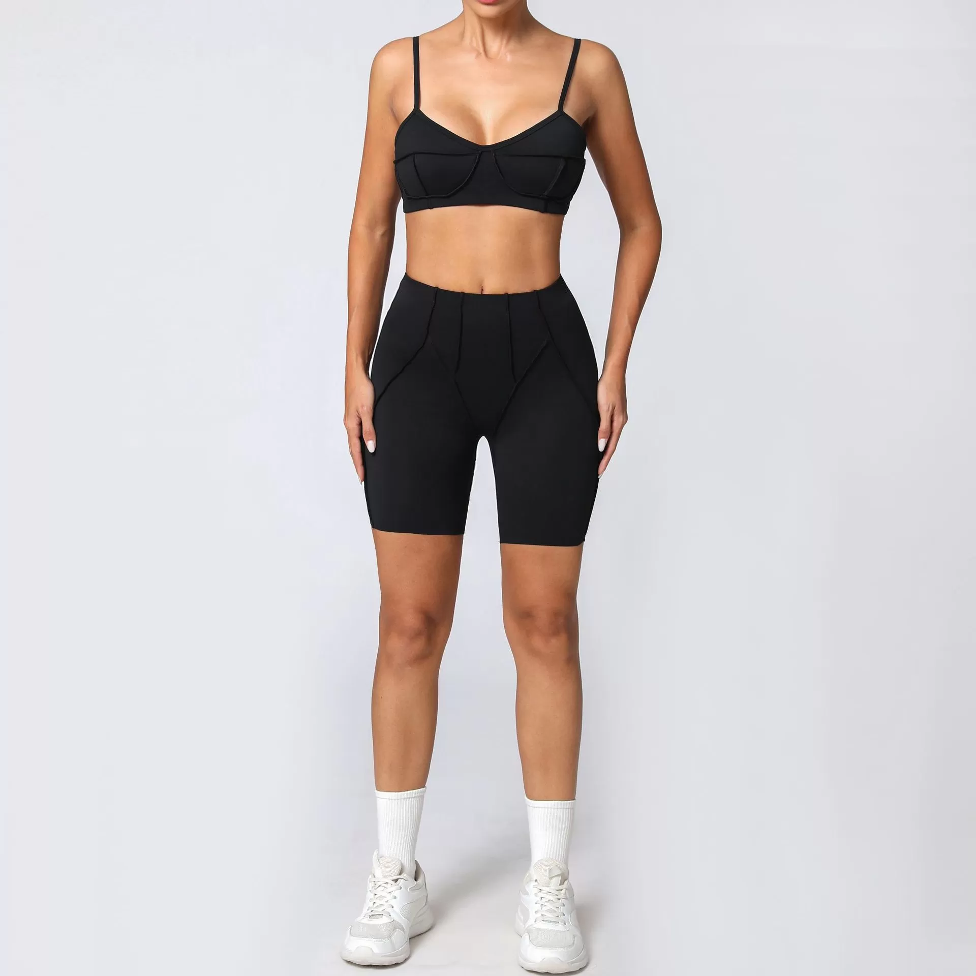 Conjunto de yoga de 2 piezas para mujer, sujetador deportivo y pantalones cortos de cintura alta, FGB86040+26080