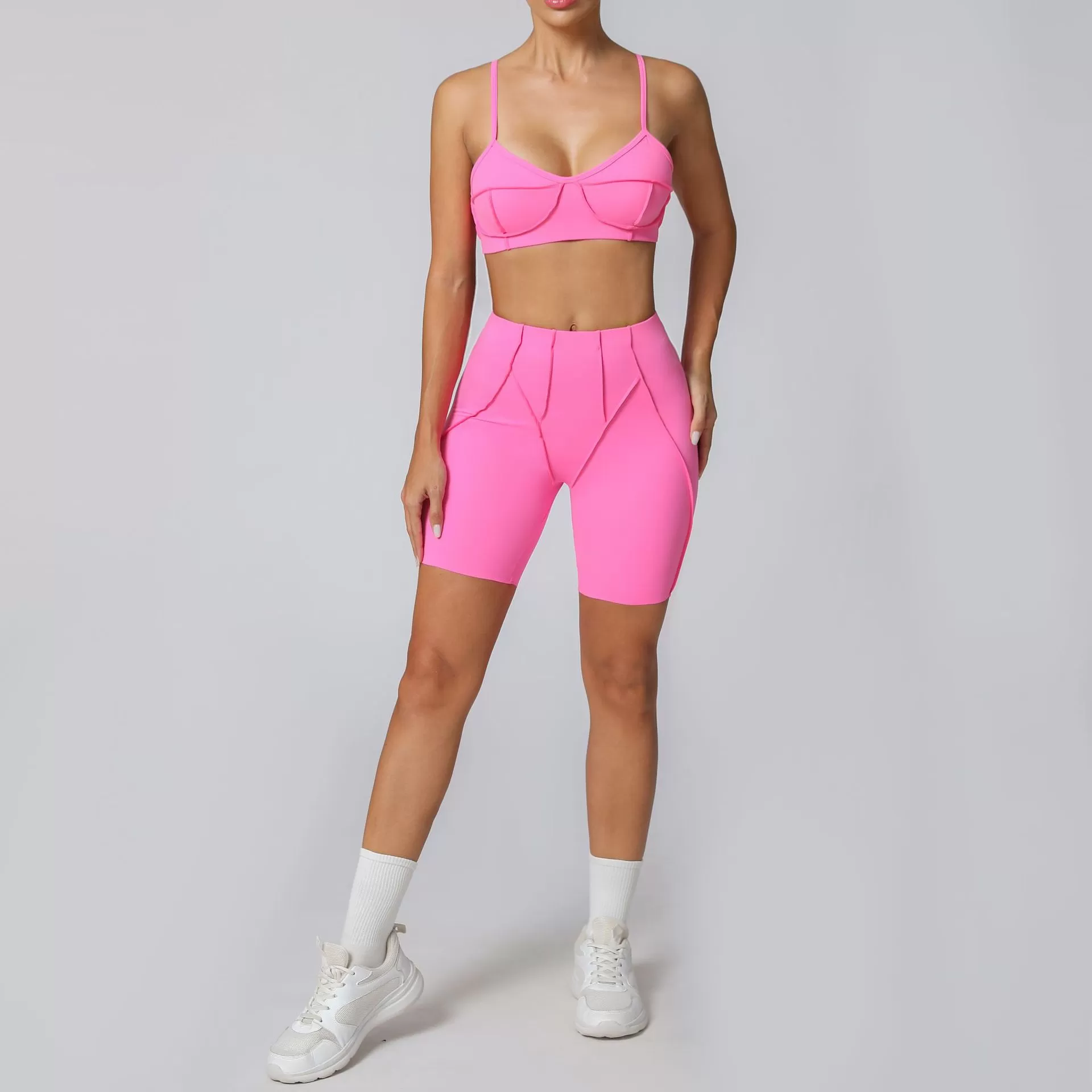 Conjunto de yoga de 2 piezas para mujer, sujetador deportivo y pantalones cortos de cintura alta, FGB86040+26080