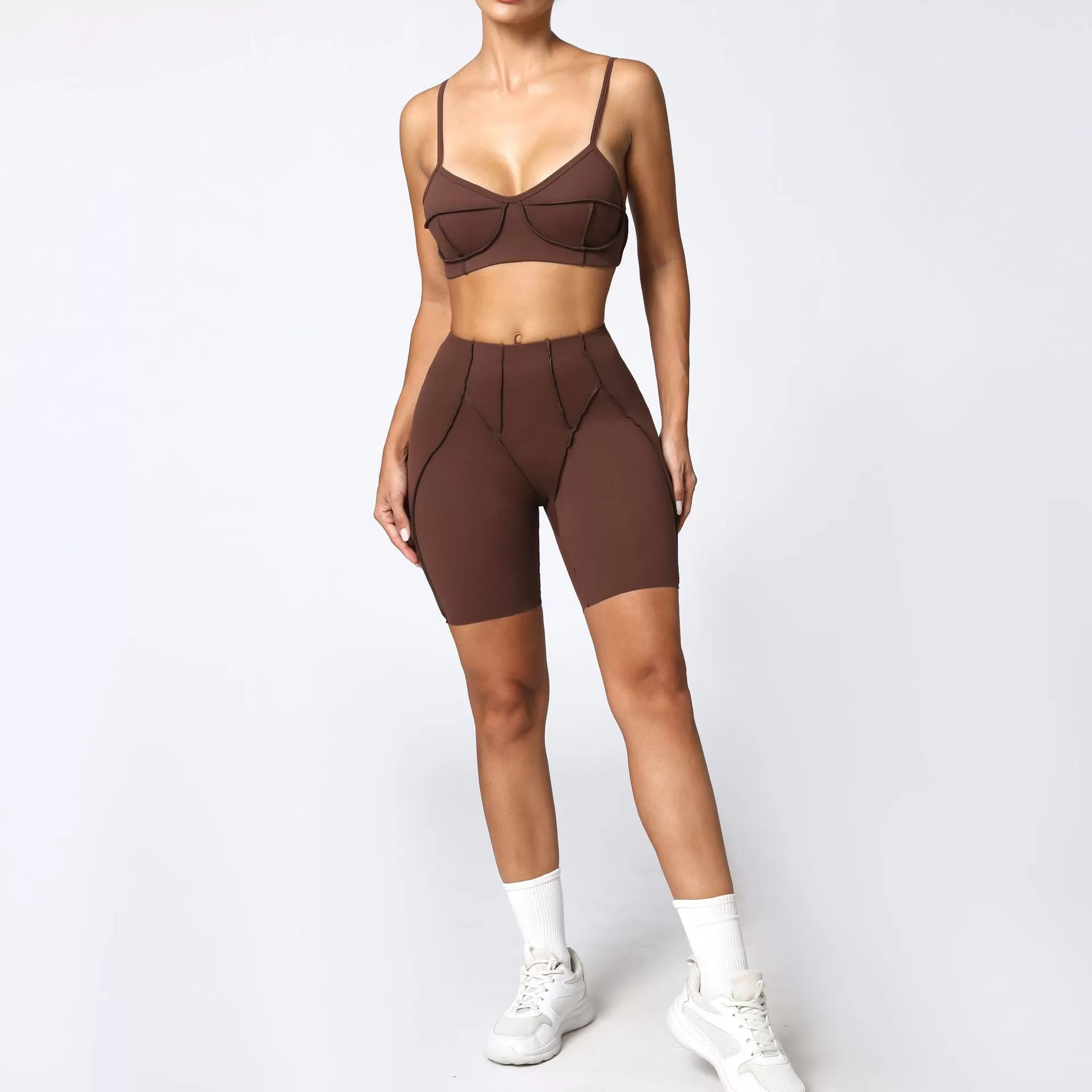 Conjunto de yoga de 2 piezas para mujer, sujetador deportivo y pantalones cortos de cintura alta, FGB86040+26080