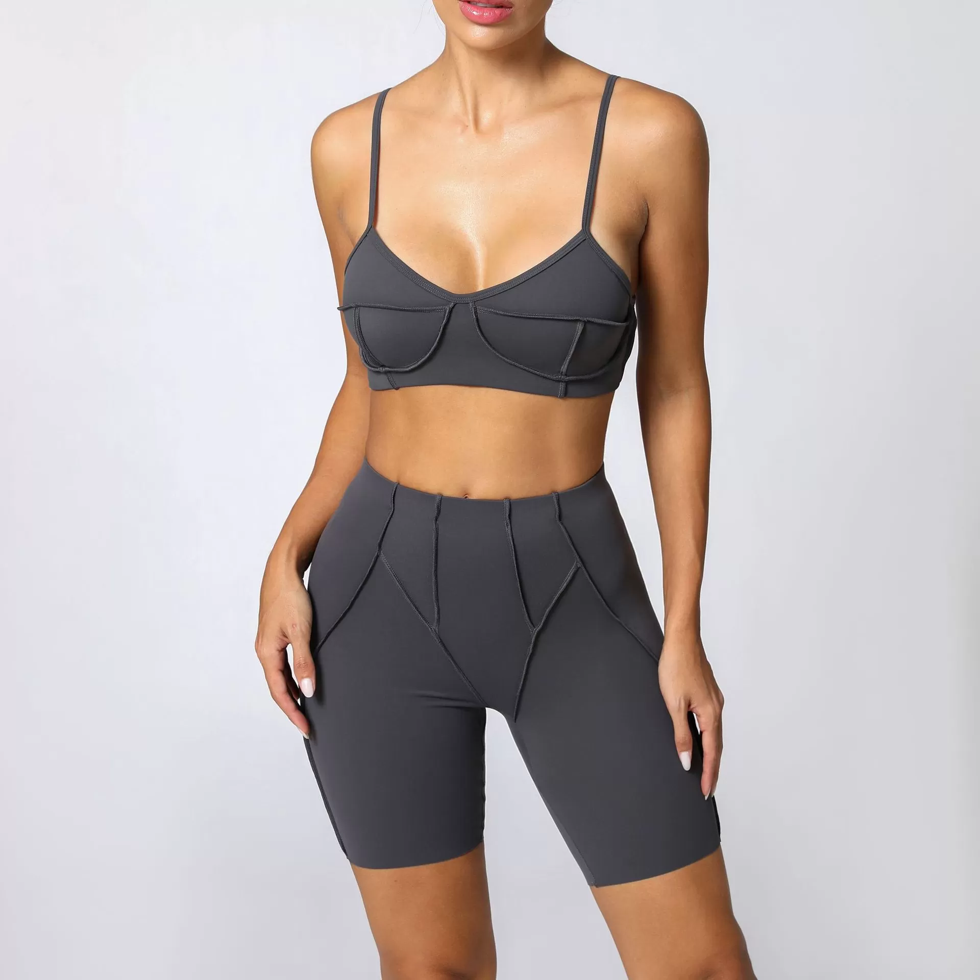 Conjunto de yoga de 2 piezas para mujer, sujetador deportivo y pantalones cortos de cintura alta, FGB86040+26080