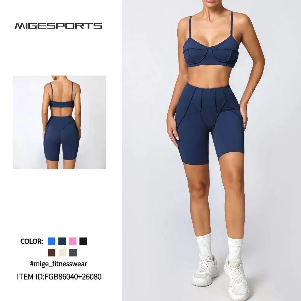 Conjunto de yoga de 2 piezas para mujer, sujetador deportivo y pantalones cortos de cintura alta, FGB86040+26080