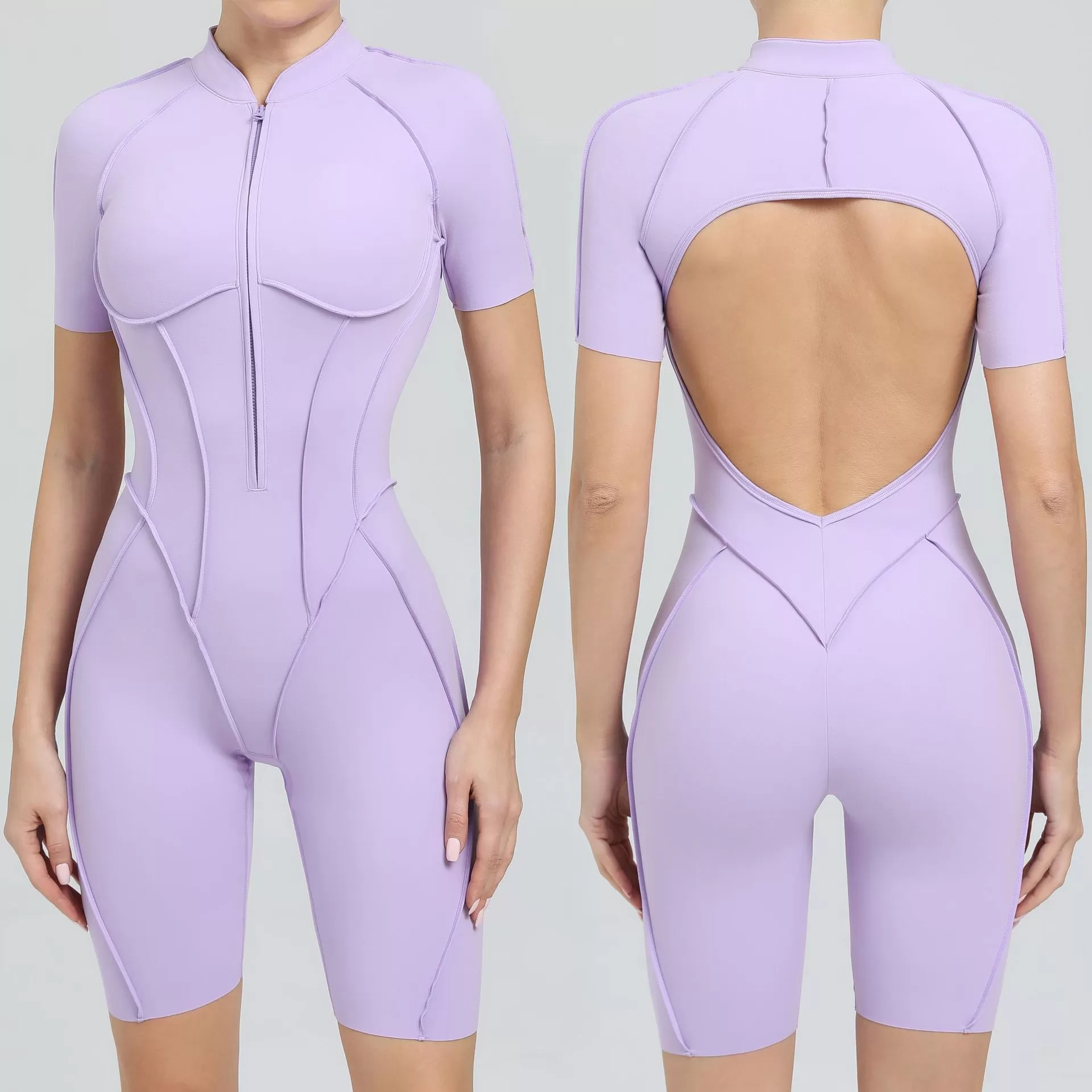 Mono de yoga sexy con escote en V y espalda descubierta para mujer FGBK0113