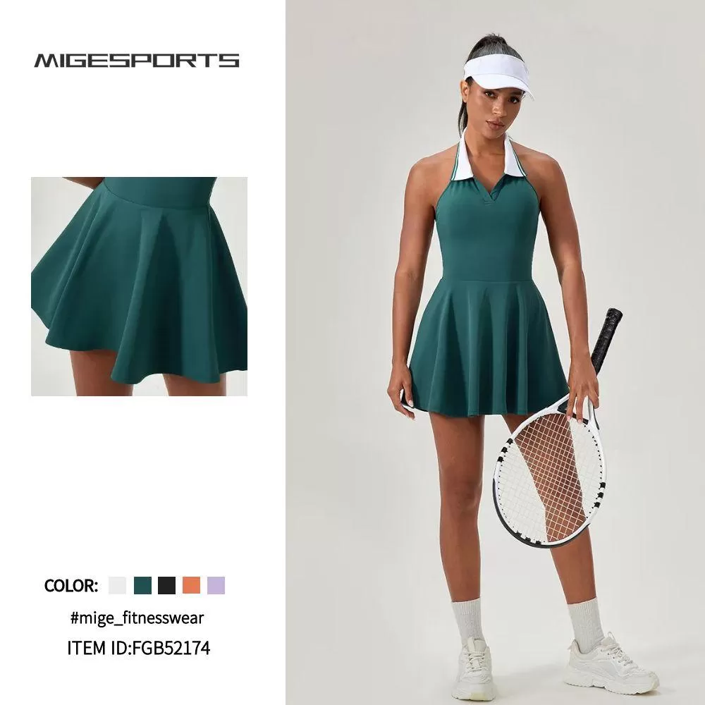 Vestido de tenis y yoga con cuello halter de secado rápido para mujer FGB52174