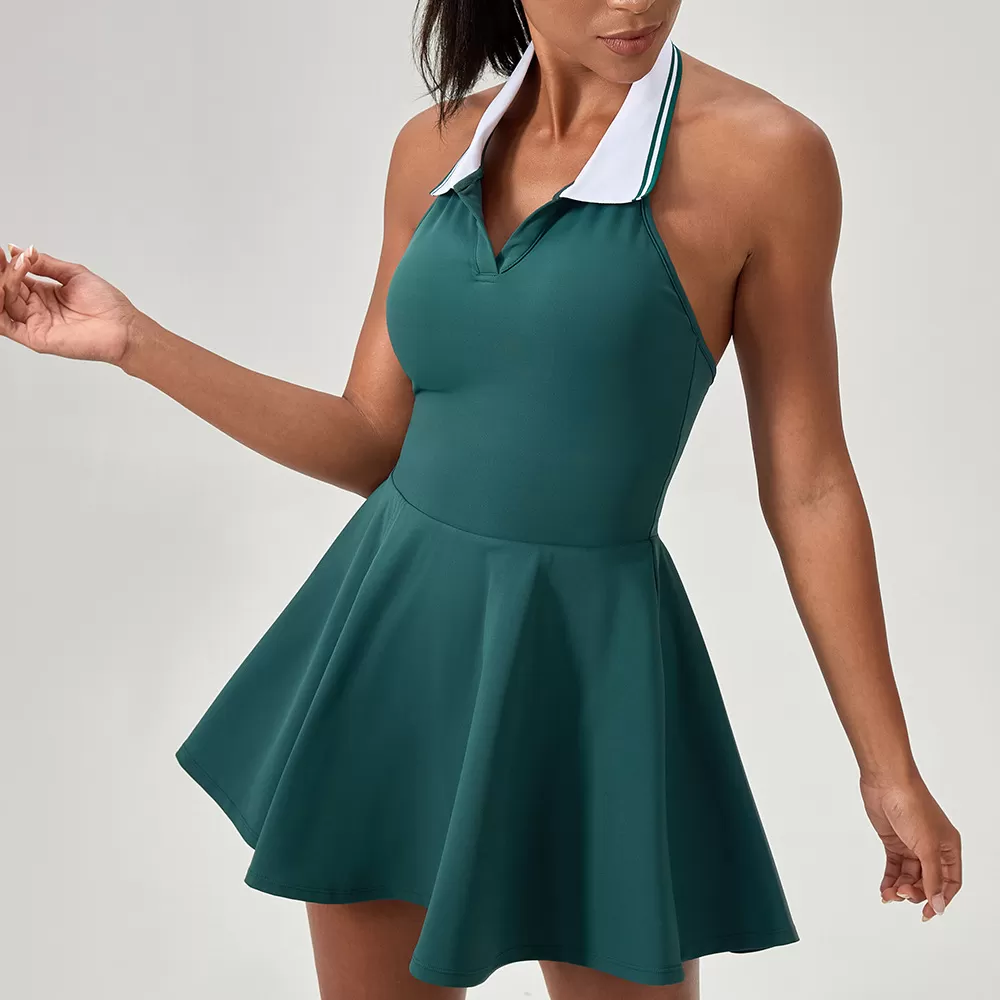Vestido de tenis y yoga con cuello halter de secado rápido para mujer FGB52174