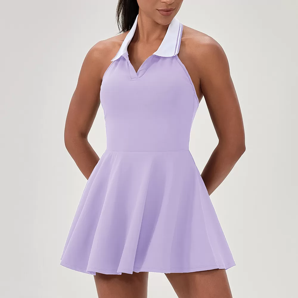 Vestido de tenis y yoga con cuello halter de secado rápido para mujer FGB52174