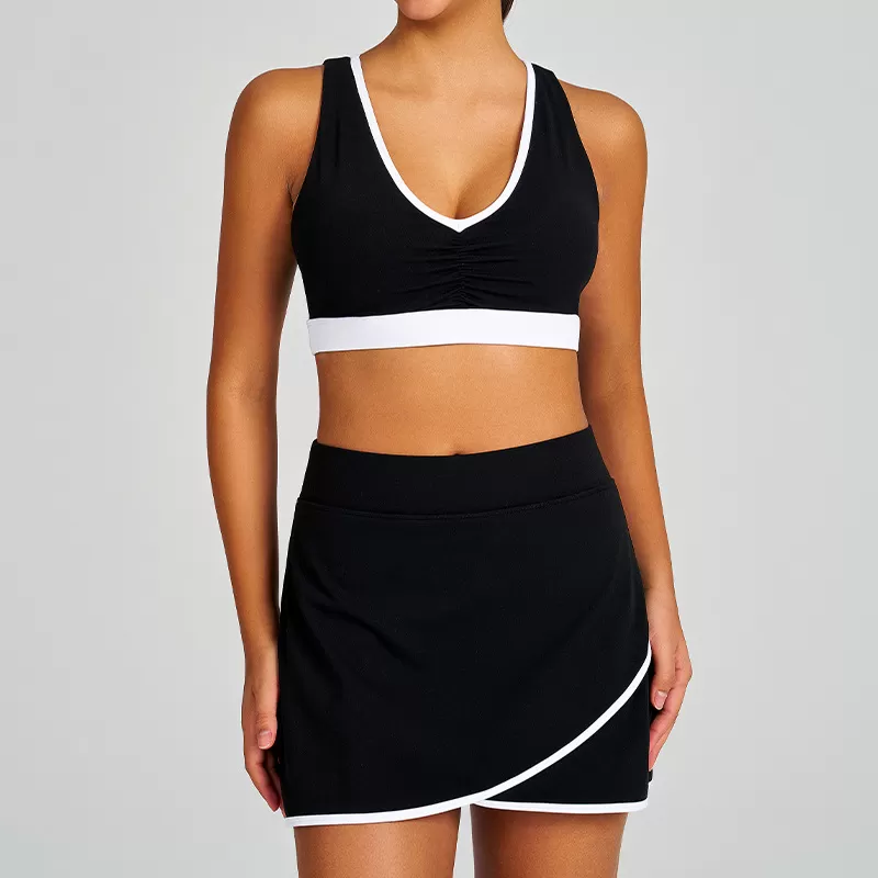 Conjunto de sujetador deportivo de yoga y falda de tenis 2 en 1 para mujer FGBB4039+K4627