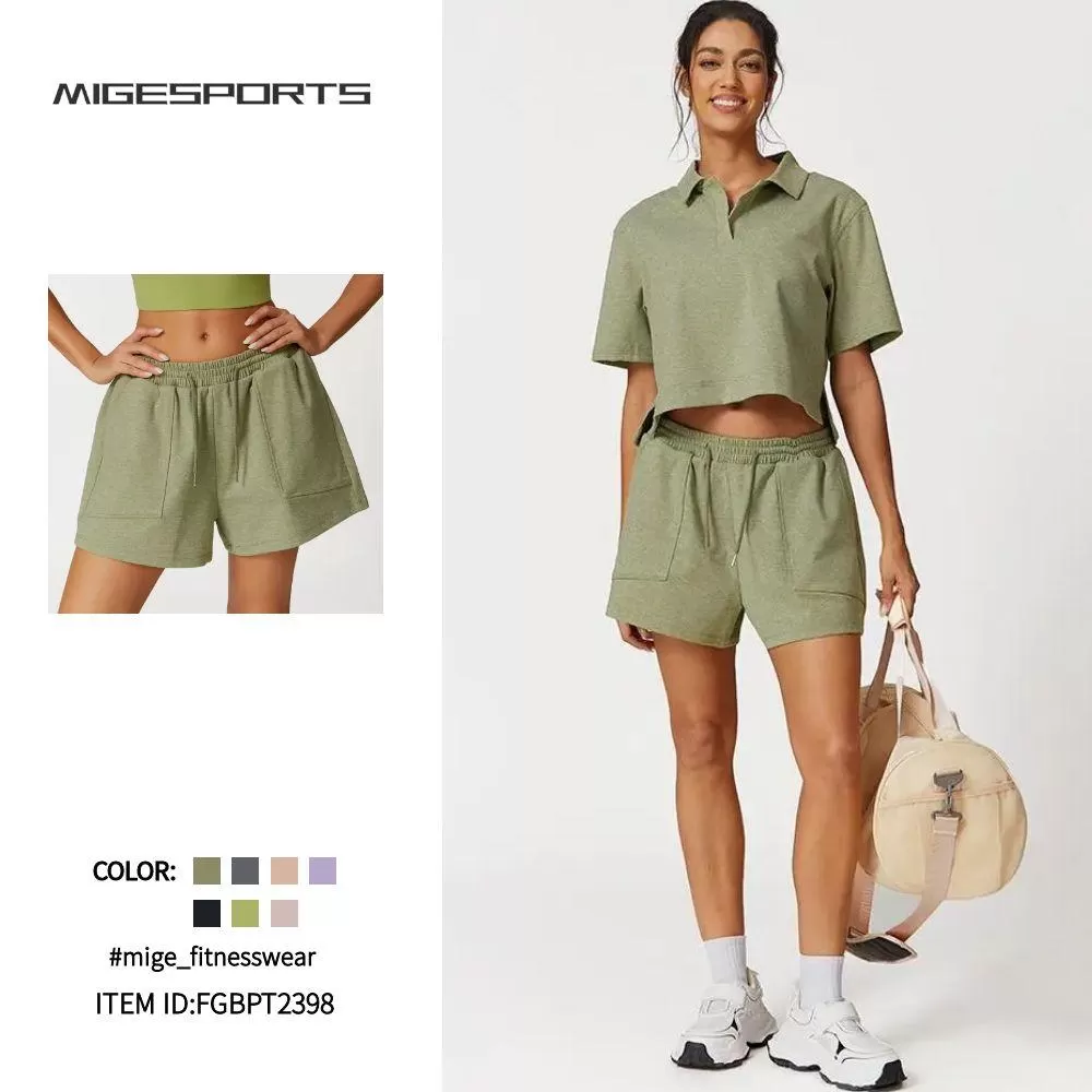 Conjunto de 4 piezas de yoga para mujer, de manga corta y pantalones cortos, FGBPT2398