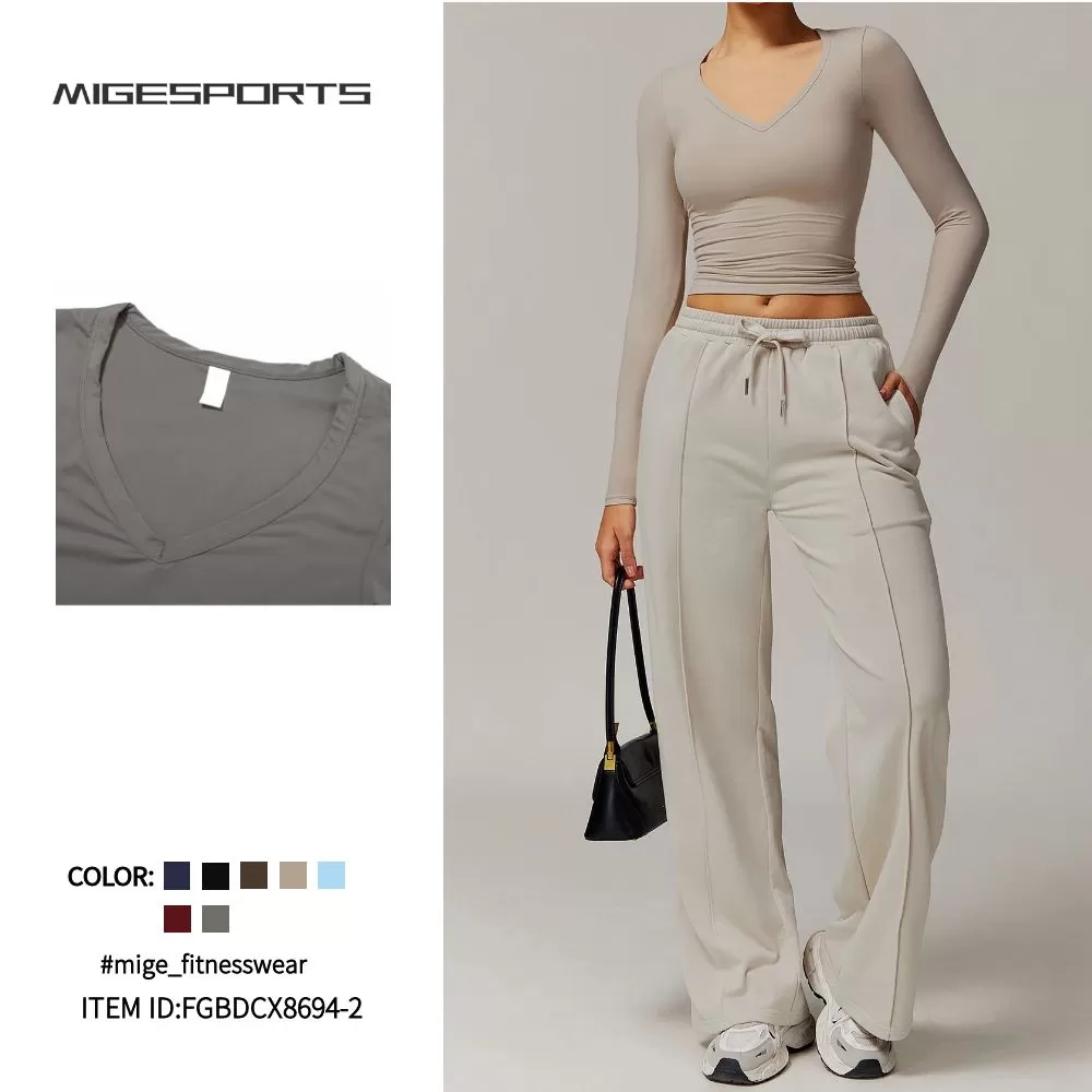 Top de yoga de manga larga con alta elasticidad para mujer FGBDCX8694-2