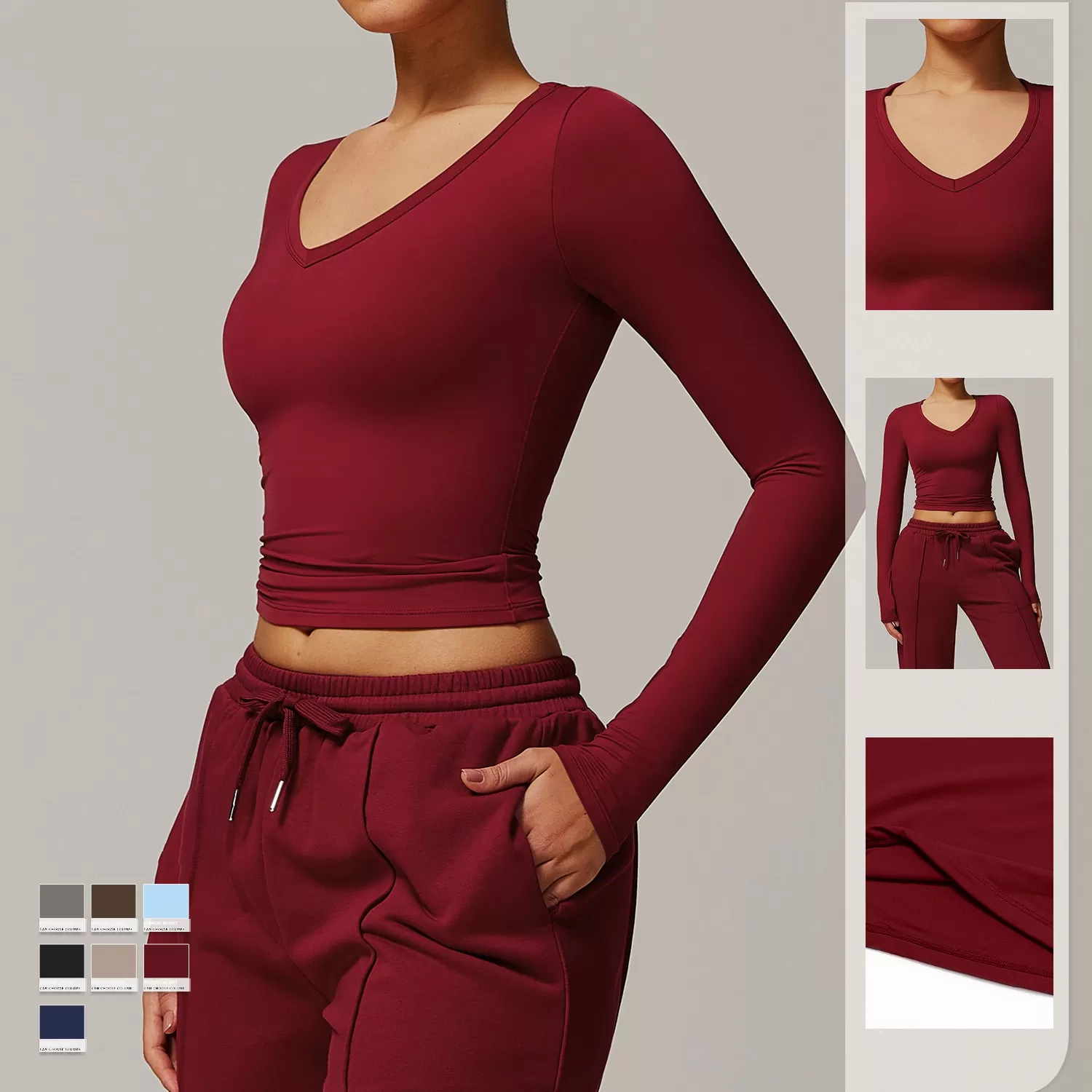 Top de yoga de manga larga con alta elasticidad para mujer FGBDCX8694-2