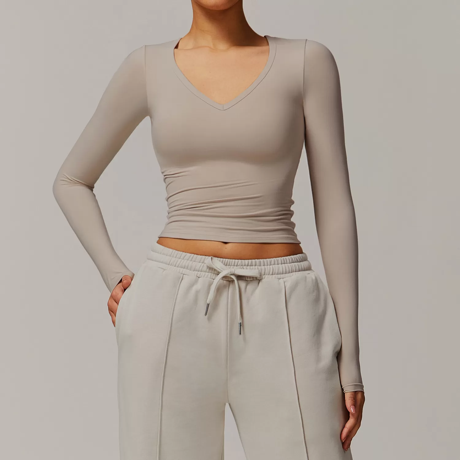 Top de yoga de manga larga con alta elasticidad para mujer FGBDCX8694-2
