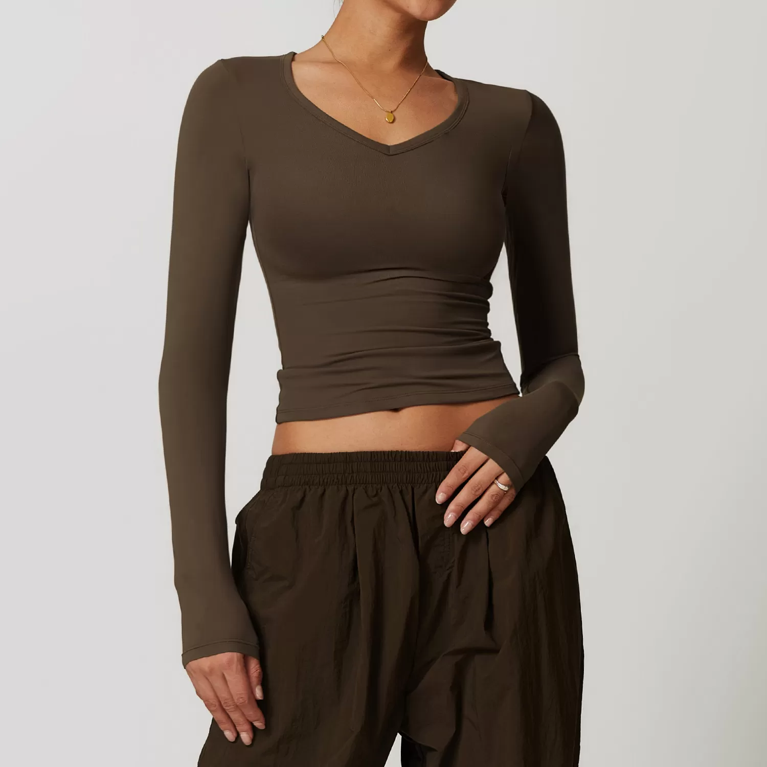 Top de yoga de manga larga con alta elasticidad para mujer FGBDCX8694-2