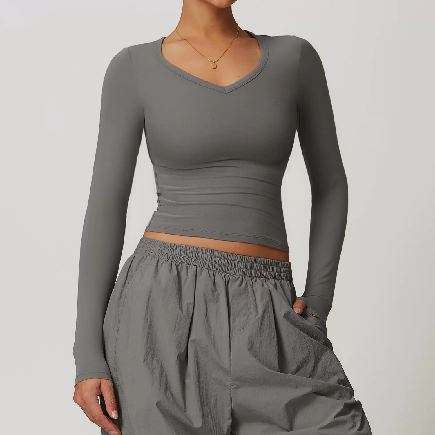 Top de yoga de manga larga con alta elasticidad para mujer FGBDCX8694-2
