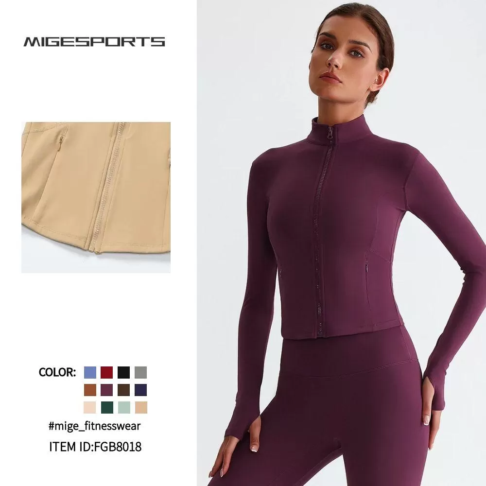 Chaqueta ajustada con cremallera para mujer, para correr, fitness y yoga, FGB8018