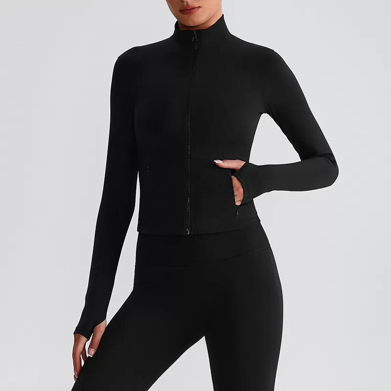 Chaqueta ajustada con cremallera para mujer, para correr, fitness y yoga, FGB8018